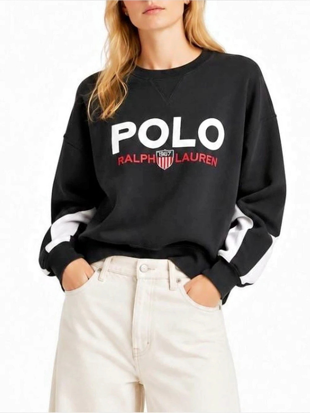 Vintage Inspired Polo Ralph Lauren Dolman Sleeve Crewneck Black Sweatshirt XS